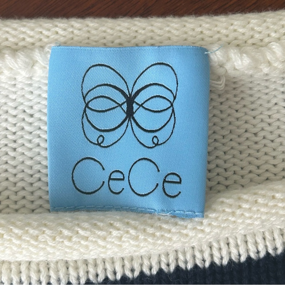 Cece Cream Navy Striped Oversized Pullover‎ Long Sleeve Cotton Crew Neck Sweater - Picture 4 of 7